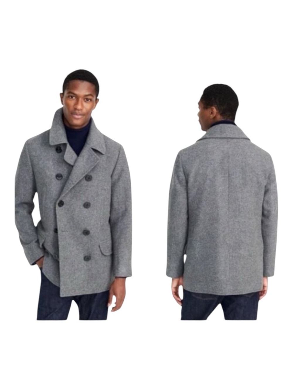 J. Crew Men's Gray Double-Breasted Wool Dock Peacoat